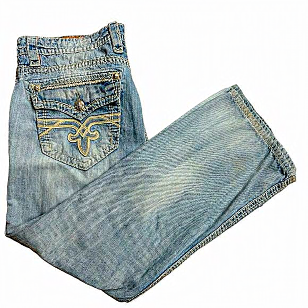 Rock Revival Fabio Boot Cut‎ Jeans Mens 38 × 31 Thick Stitch Buckle Exclusive